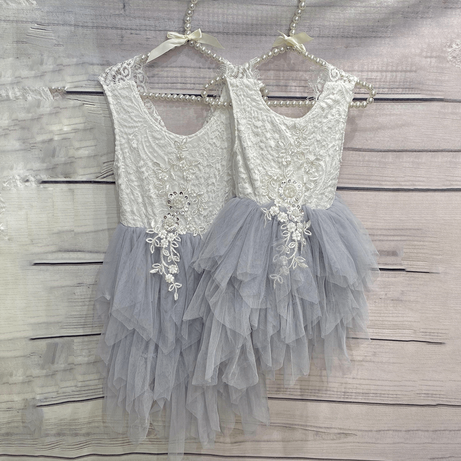 Baby Boho Dreams Dress - Silver Grey Applique