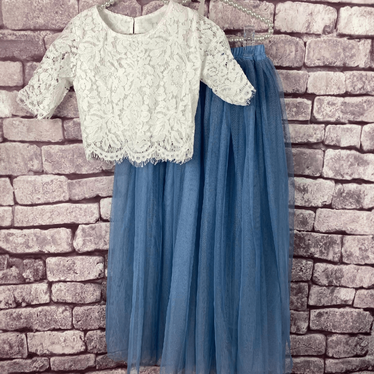 Blue Lace top and skirt set