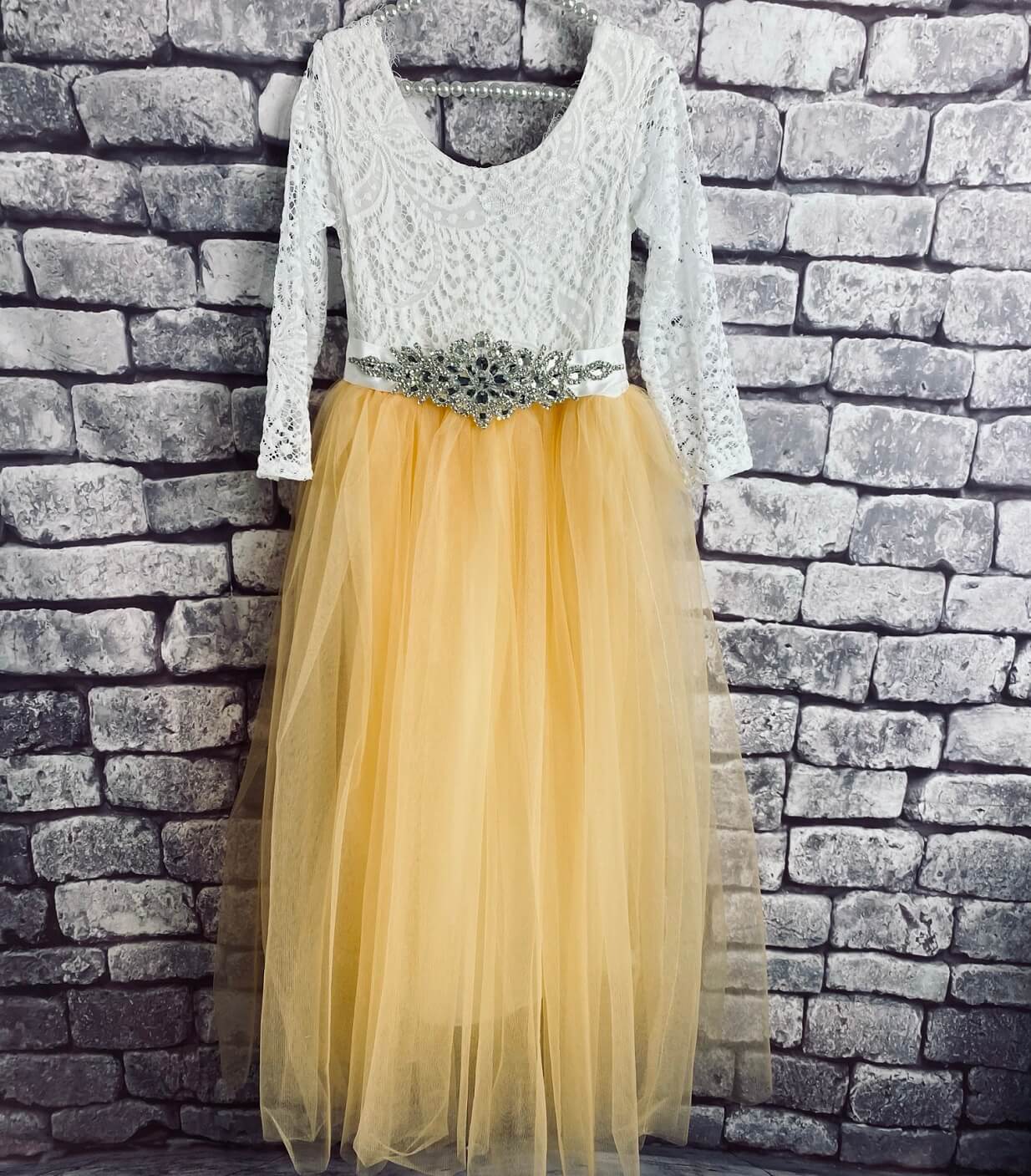 Golden Yellow Classic Dress with Diamante Sash