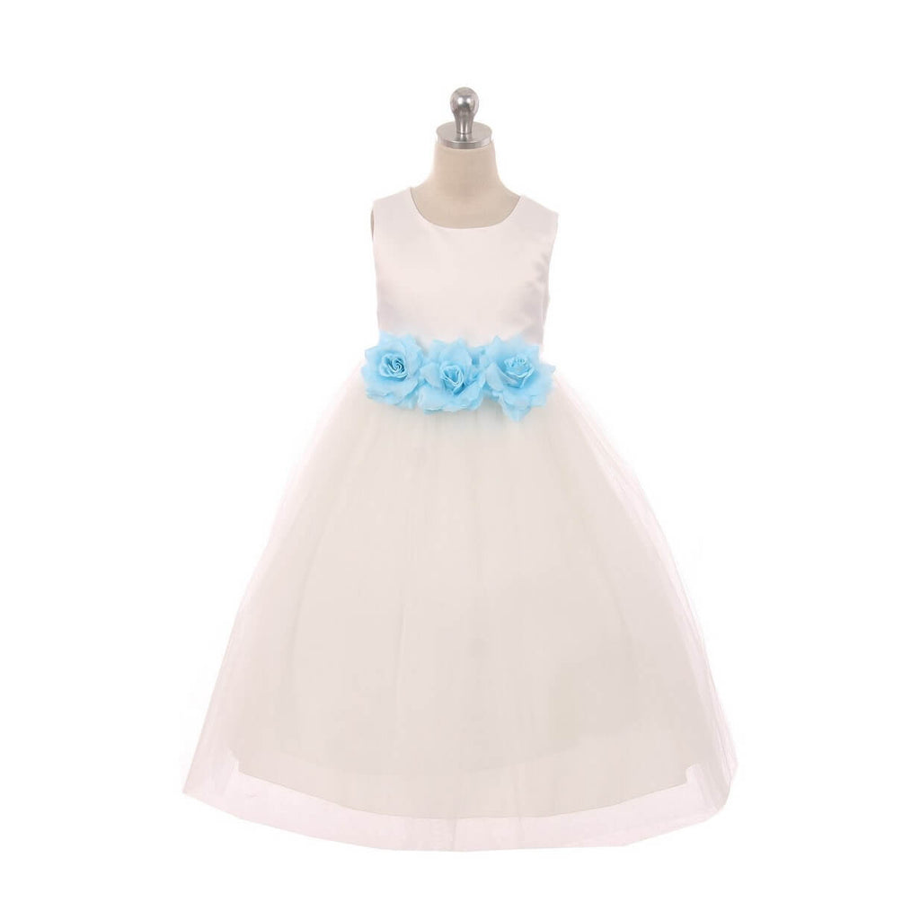 Flower Girl Dress with aqua flowers