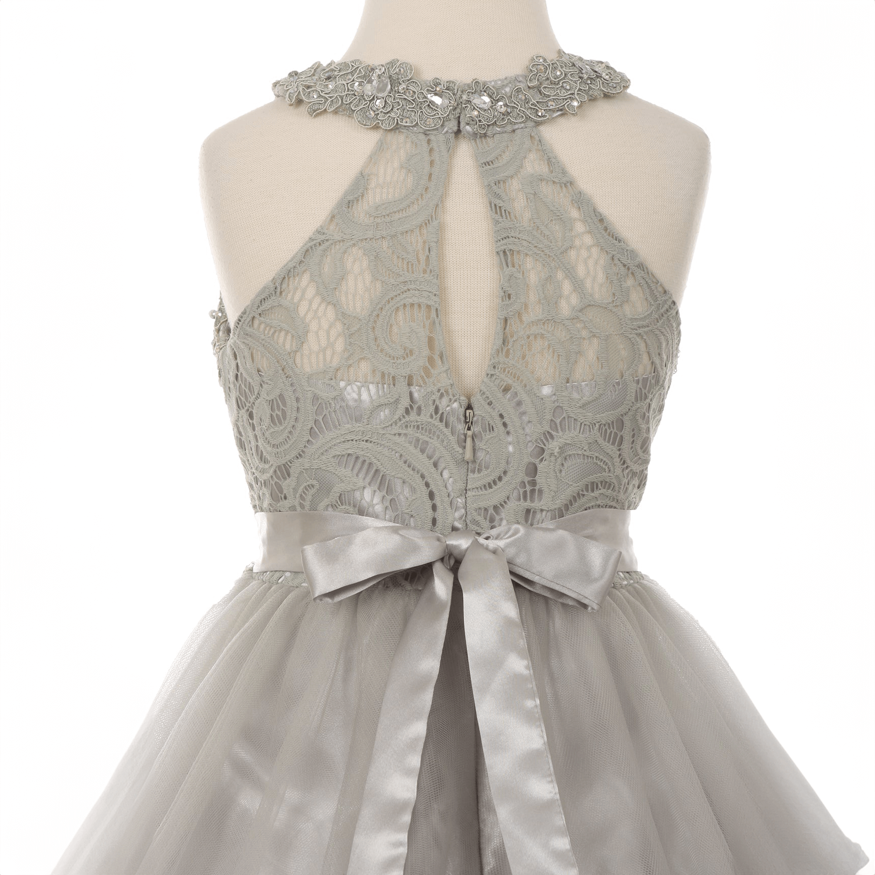 silver coloured beaded halter neck dress from The Fairy Princess Shop