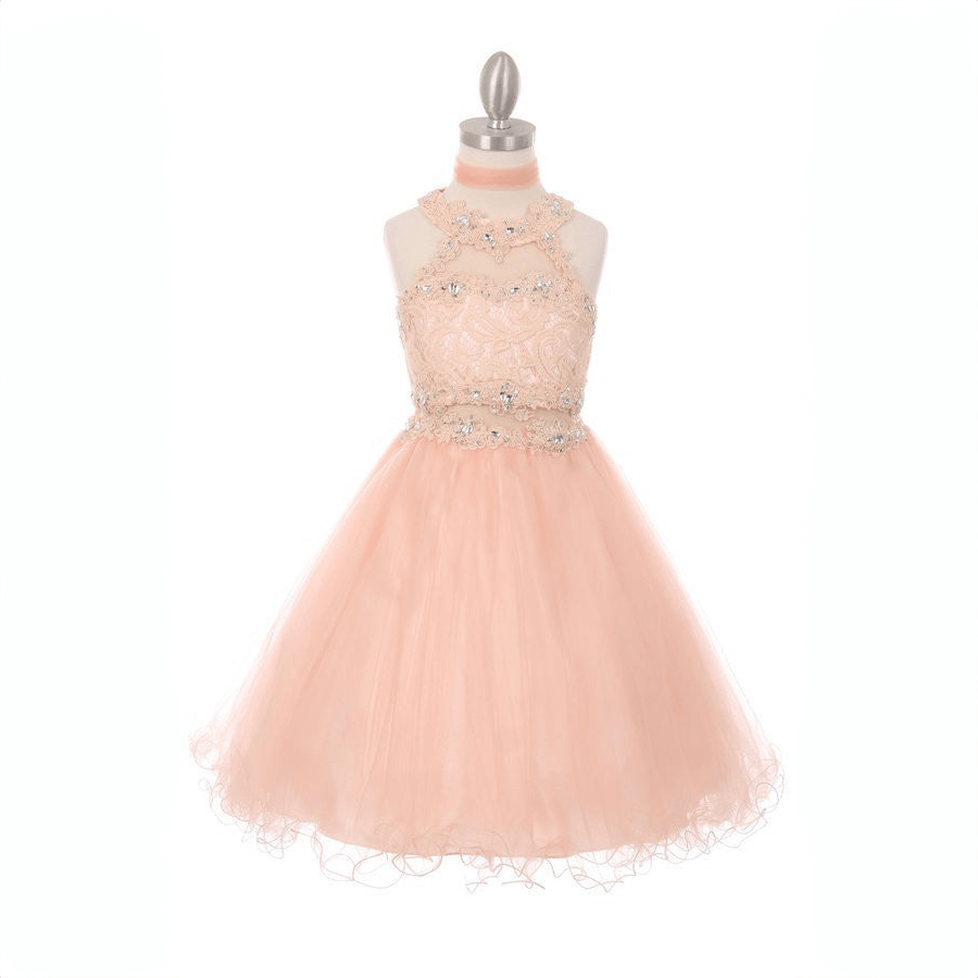 blush coloured beaded halter neck dress from The Fairy Princess Shop